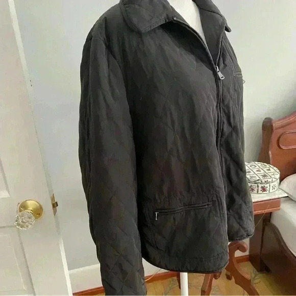Talbots Full Zip Quilted Jacket Size XL Black Collared Faux Leather Trim Outdoor - Picture 12 of 14